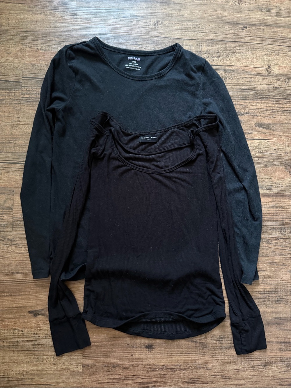 Michael Lauren Black Long Sleeve Scoop Neck Tops - Set of Two
